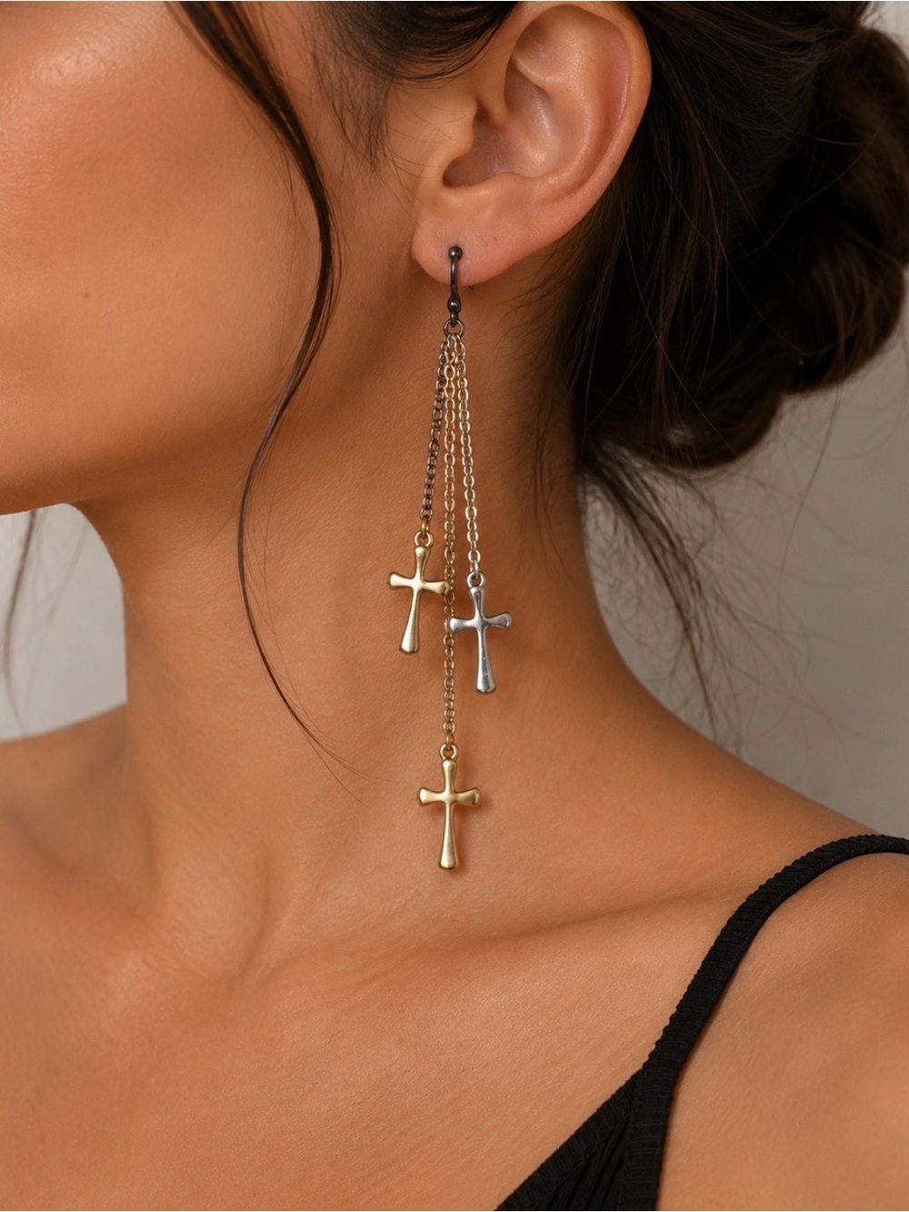 AREA Mixed Metal Cross Drop Earrings in Gold and Silver NEW